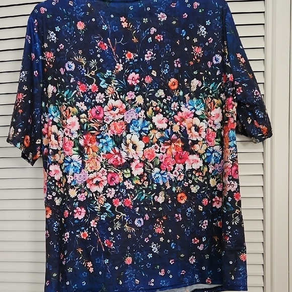 Floral Navy Women's Top - Large, Blue, Pink, Orange, Purple, Yellow - Picture 6 of 7